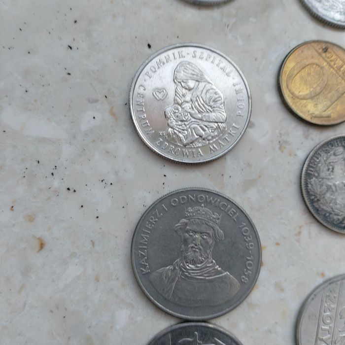 Monety 1 marka 1909 rok,1 zl, 2 zł, 5 zł, 20, 10, 50 ,100 zł oraz inne