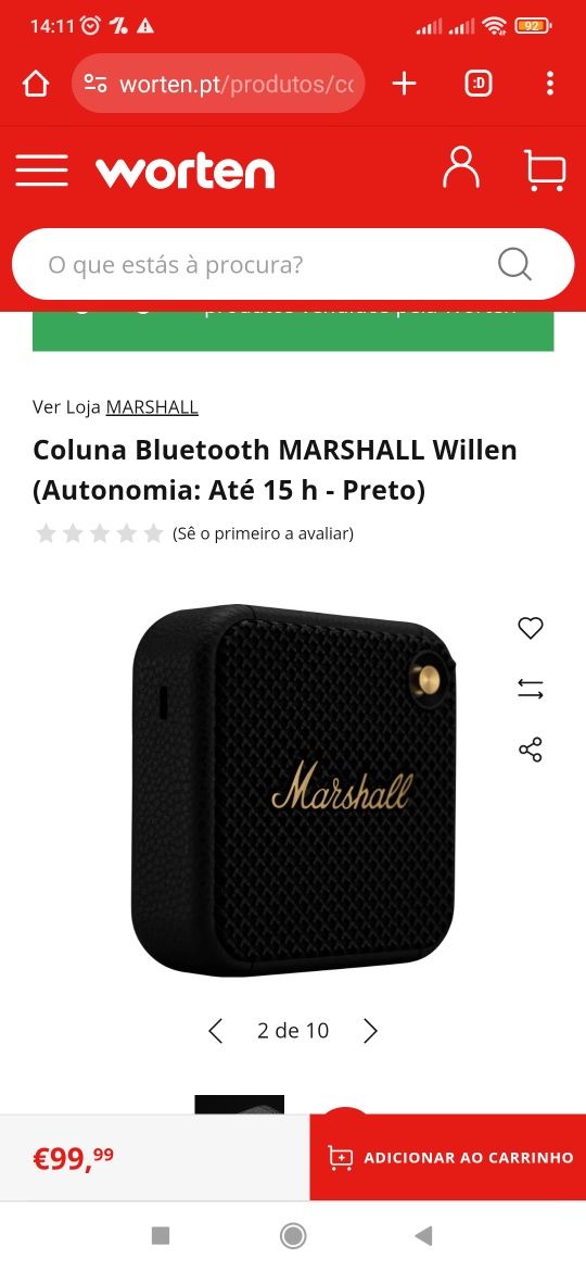 Coluna Bluetooth MARSHALL Willen