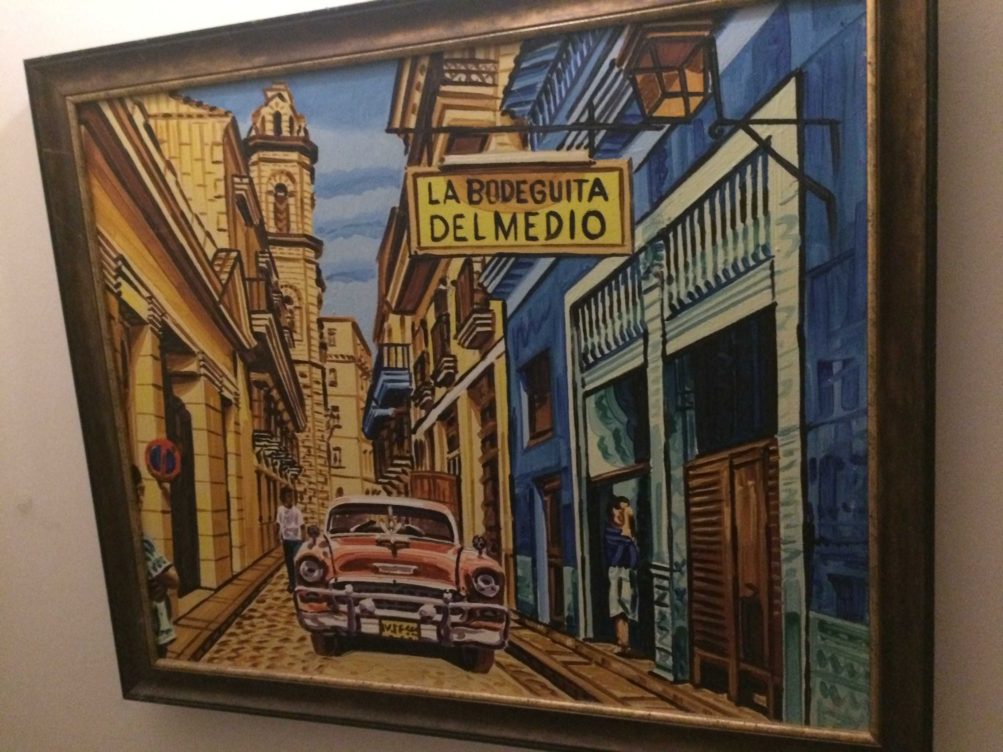Obraz olejny vintage z certyfikatem Hawana Kuba La Bodeguita del Medio