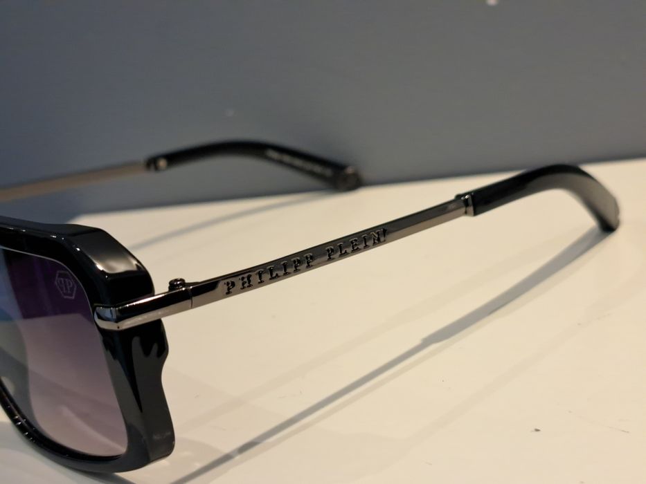 PHILIPP PLEIN czarne nowe męskie okulary przeciwsłoneczne logo grafit