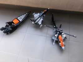 Peças tipo lego (Mega Bloks) - Helicóptero; Lancha e Avião de combate