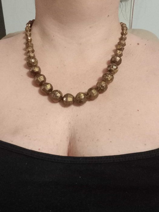 Brązowo złoty naszyjnik, korale, ozdoba na szyję, vintage