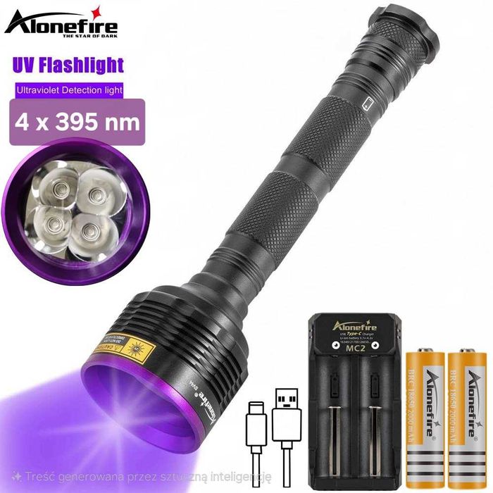 Latarka UV AloneFire SV44 20W 4 x395nm srebrny klosz plus ŁADOWARKA