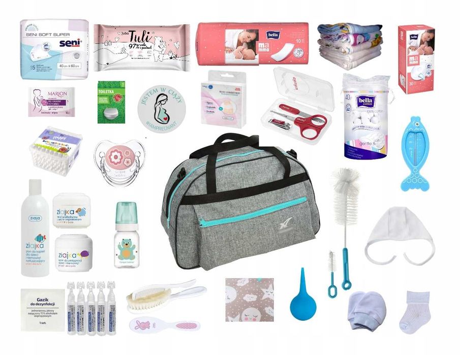 Kompletna wyprawka dla mamy i noworodka 35elementow zestaw do szpitala