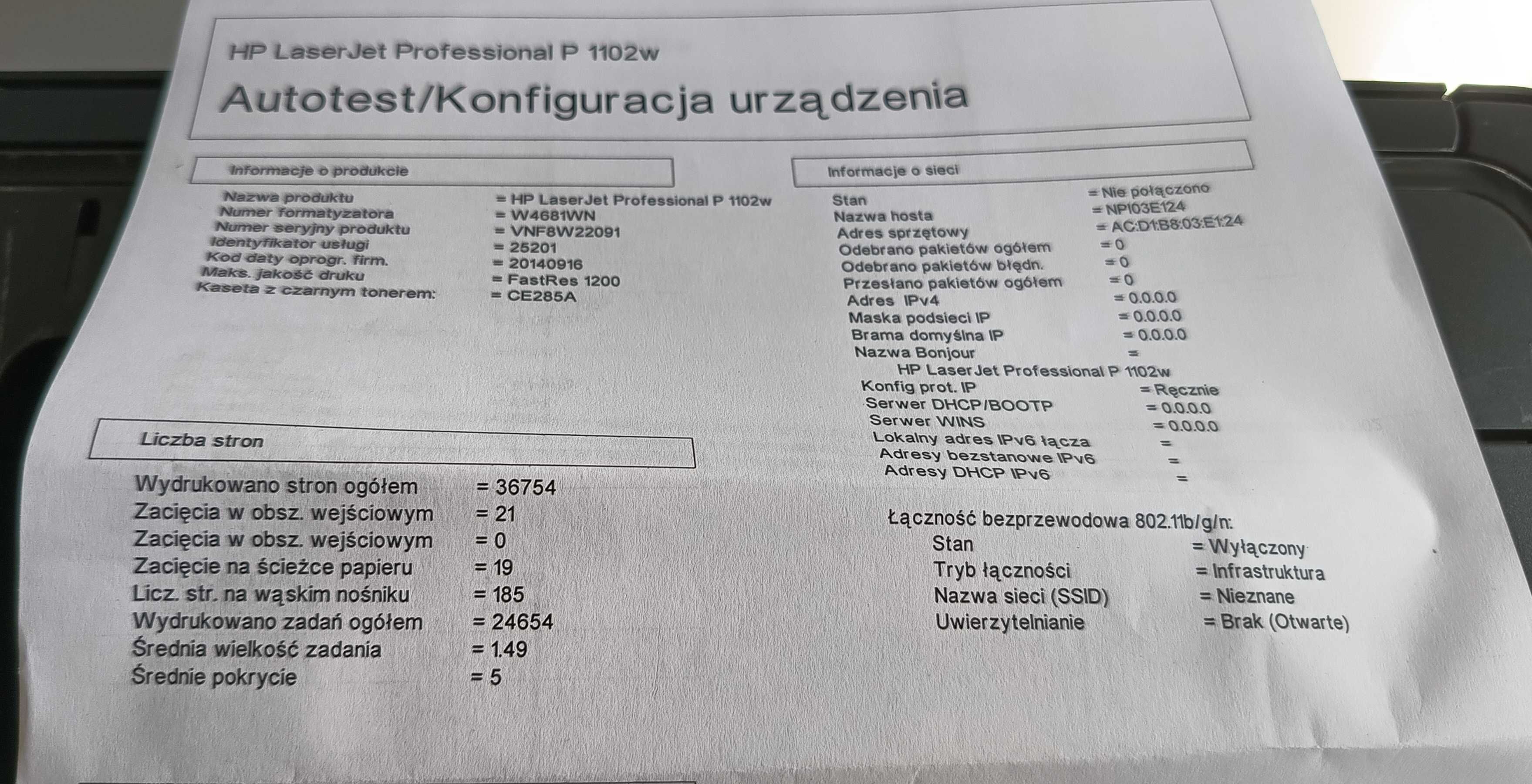 Drukarka jednofunkcyjna laserowa (mono) HP LaserJet Pro P1102w