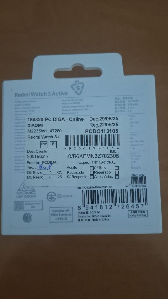 Redmi watch 3 active novo! Selado e garantia 3 anos