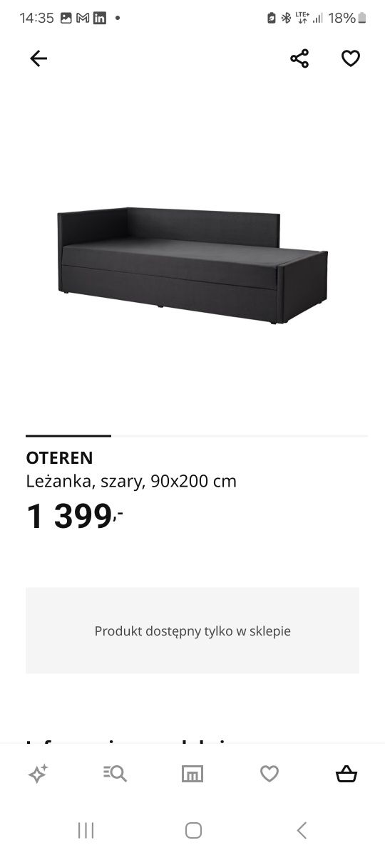 Łóżko leżanka IKEA Oteren 90x200 cm z pojemnikiem