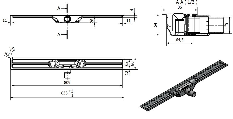 Odpływ liniowy I-Drain One ABS Linear 80cm