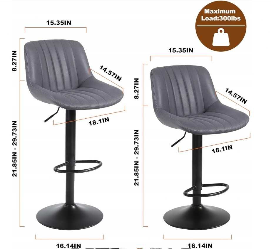 Hoker stołek barowy zestaw 2 sztuki regulacja ciemnoszary 93cm
