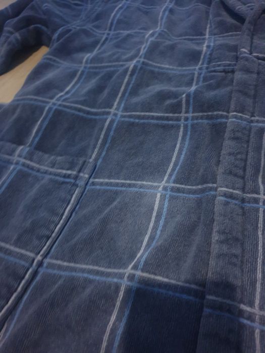 Szlafrok męski granatowy frotte XL krata chłonny