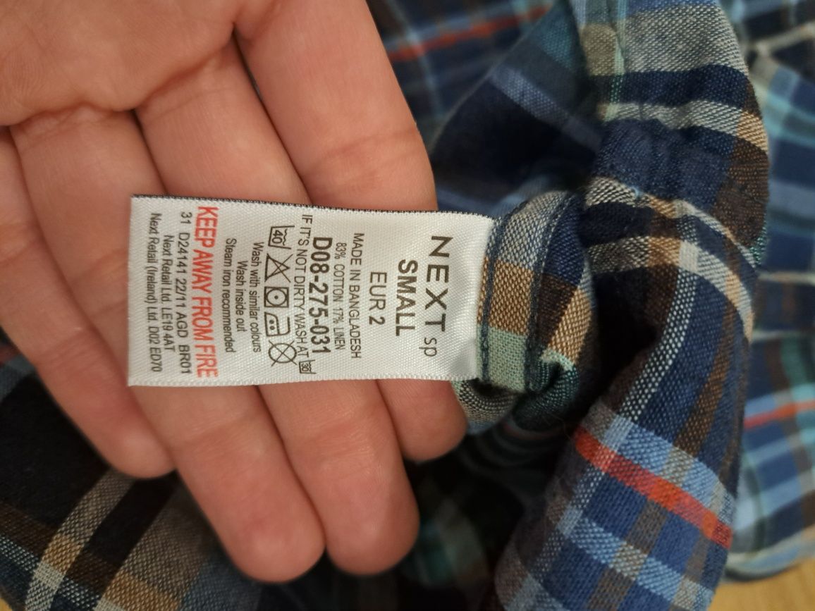 Koszula męska, krótki rękaw, wielobarwna kratka, rozmiar S, Next