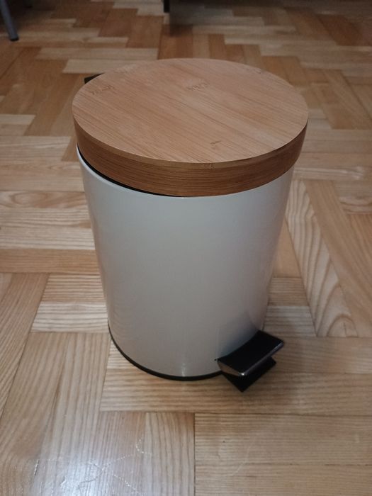 Kosz na śmieci biały bambus MSV stał nierdzewna 3L