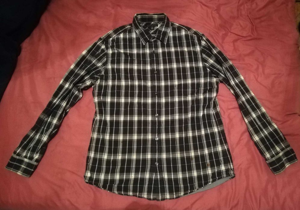 Koszula męska w kratę Banana Republic L 100% bawełna plamki
