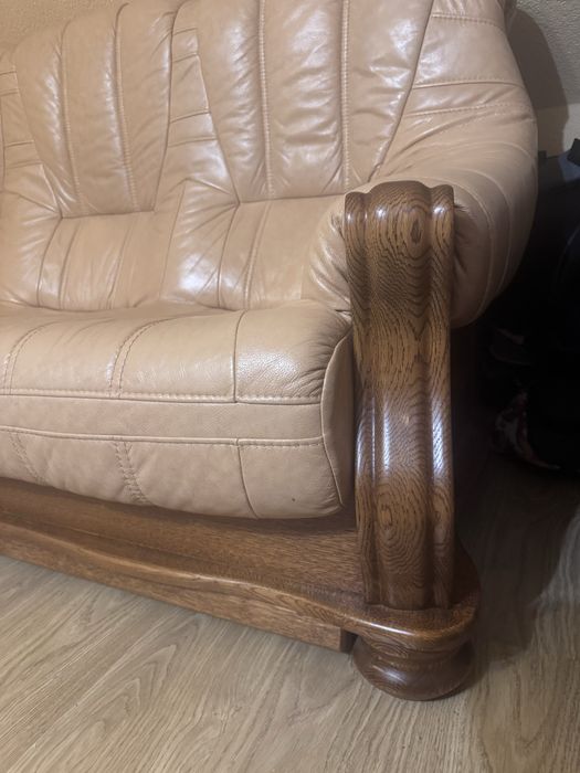 Komplet wypoczynkowy: skórzana kanapa 3-osobowa + fotel