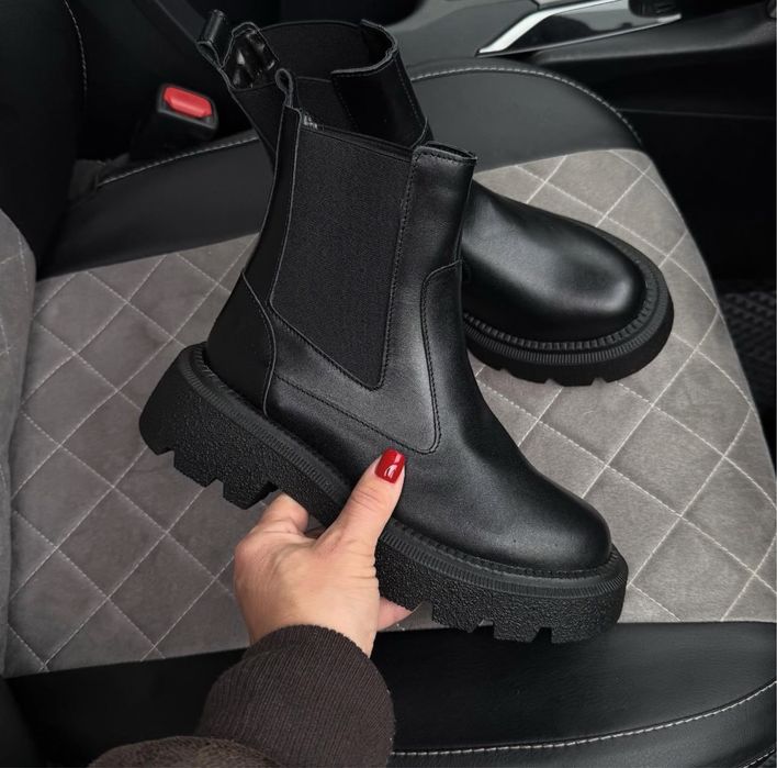 Зимові шкіряні челсі чорні/коричневі