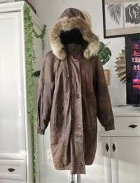 Vintage Coat   Zamszowa miękka skórzana Kurtka z futerkiem