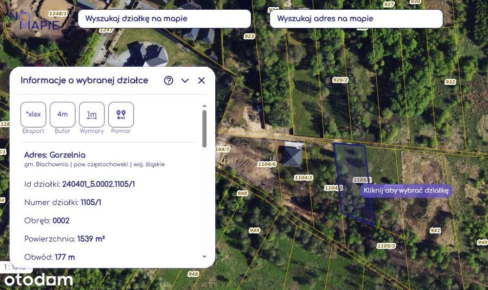 Działka budowlana + las położona w gminie Blachownia