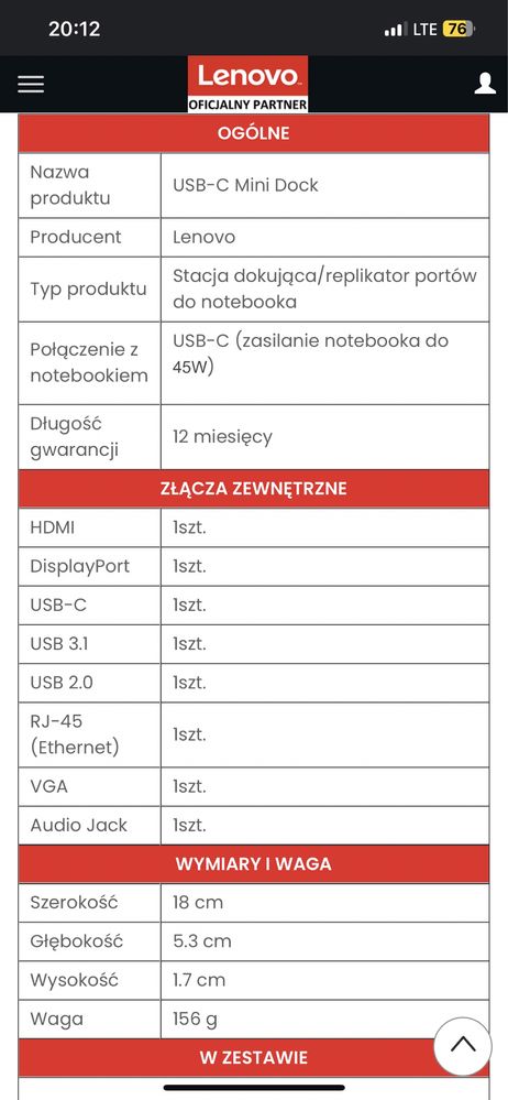 Stacja dokująca Lenovo USB-C mini dock 40AU
