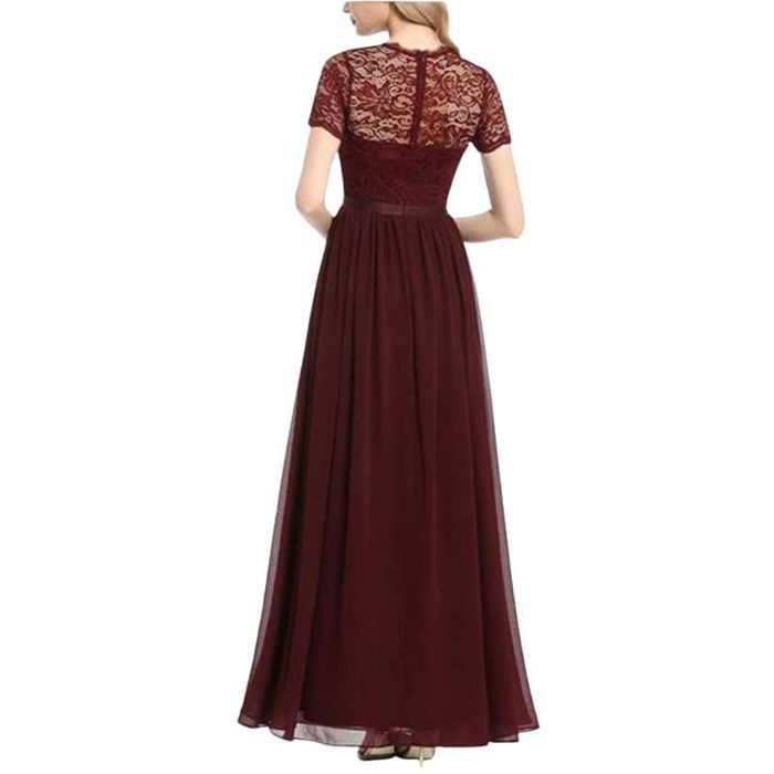 Elegancka bordowa sukienka maxi z koronką L