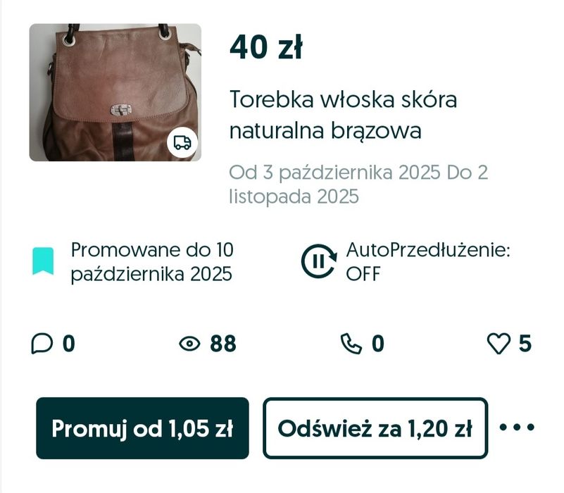 Torebka włoska skóra naturalna brązowa