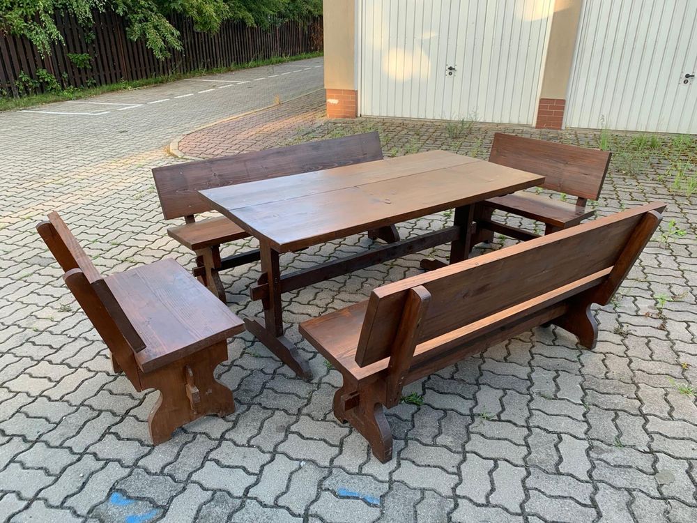 Drewniane meble ogrodowe - zestaw ognisko - stół - ława 8 10 osób
