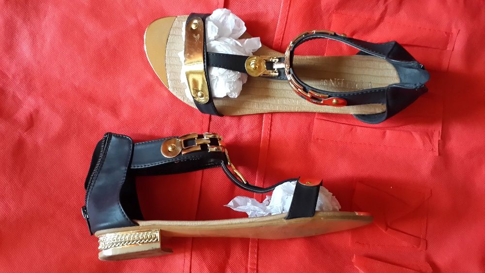 босоножки сандалии сандали в греческом стиле черные/ золото без каблук