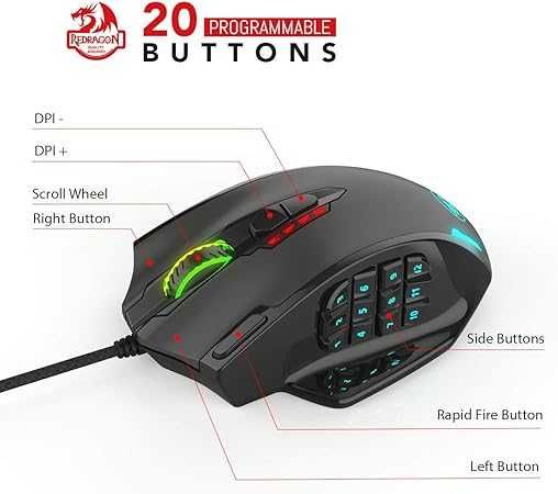 REDRAGON M908 Impact USB wired RGB Gaming Mouse 12400 DPI 17 buttons