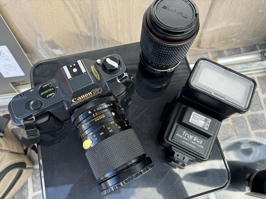 Camera fotografica SLR analogica filme T50 mais kit de lentesE flash