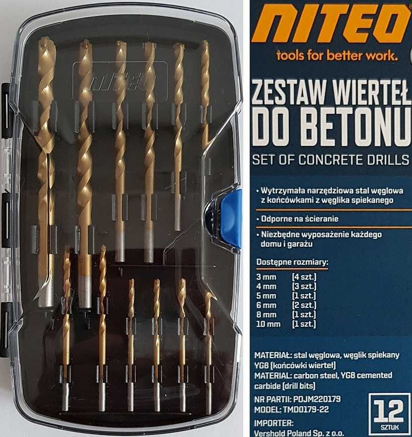 Zestaw wierteł do betonu 12szt. Niteo