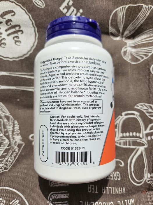 Now Foods Tri Amino добавка з амінокислотами аргінін лізин орнітин 120