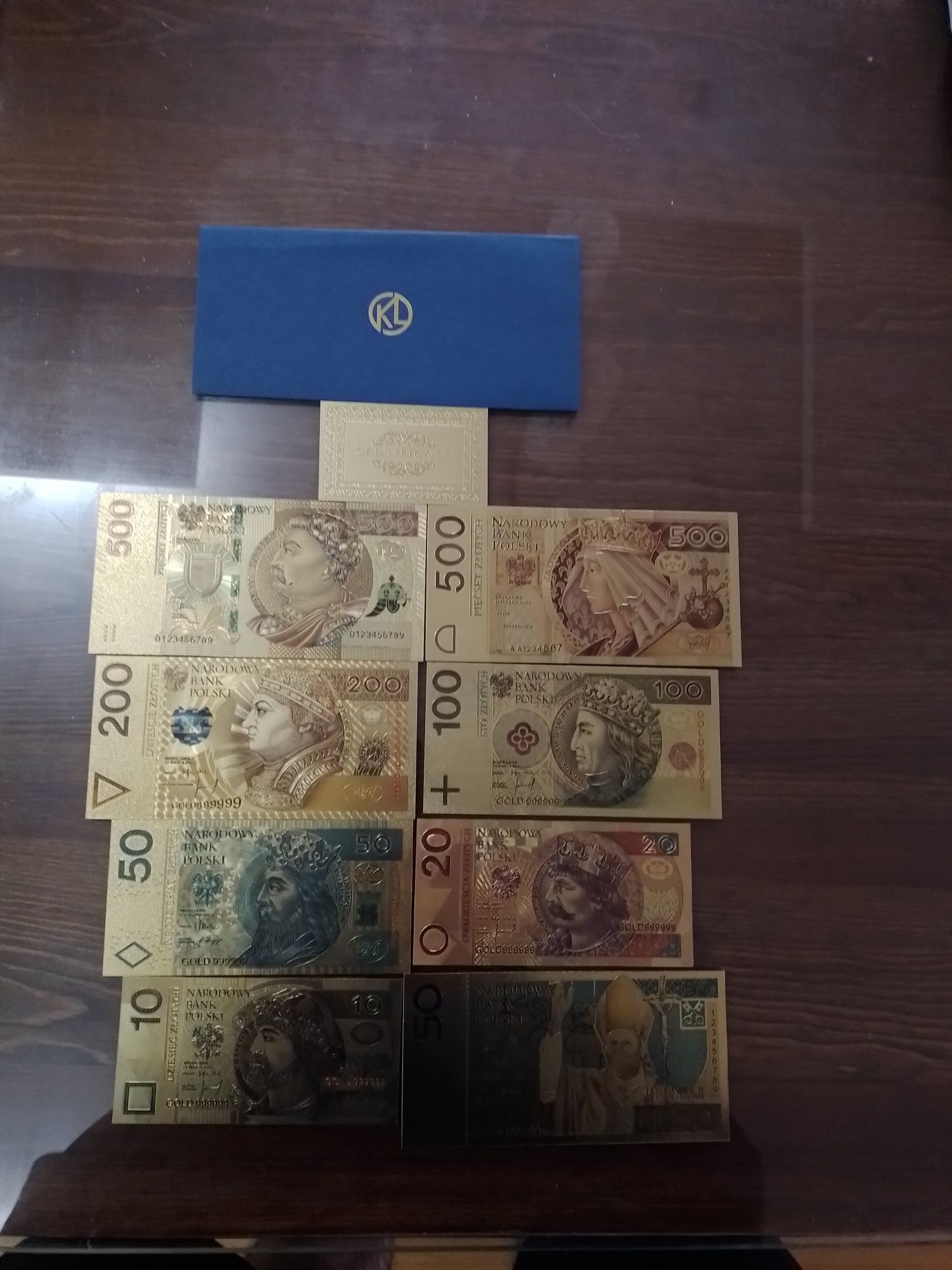 Banknoty złocone zestaw 8szt