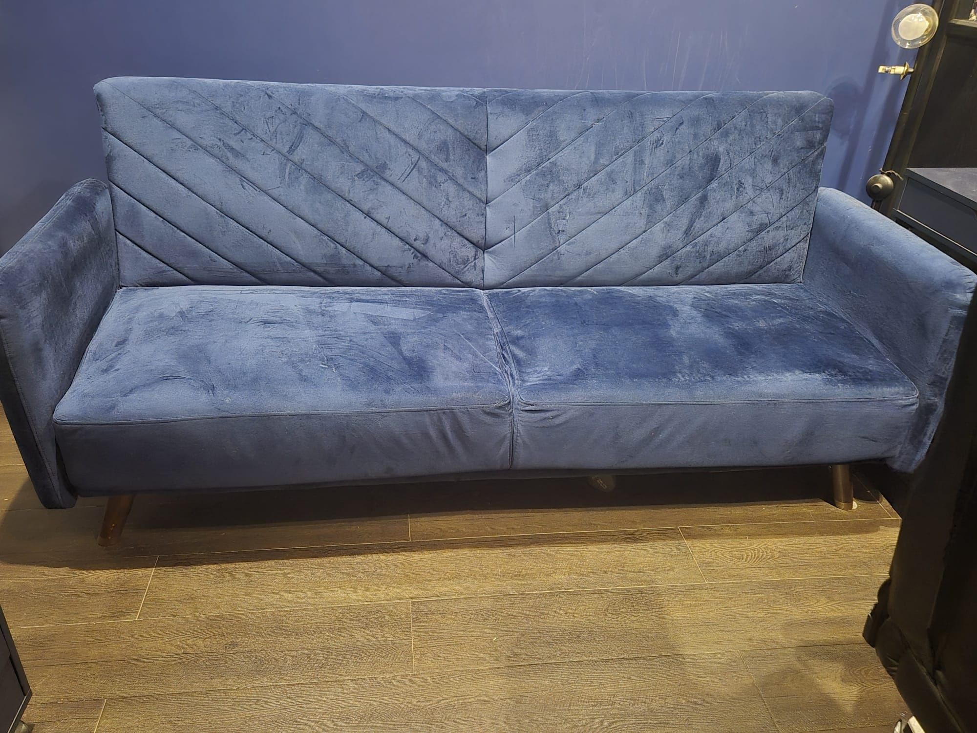Sofa z rozkładana Beliani Senja welur granatowa