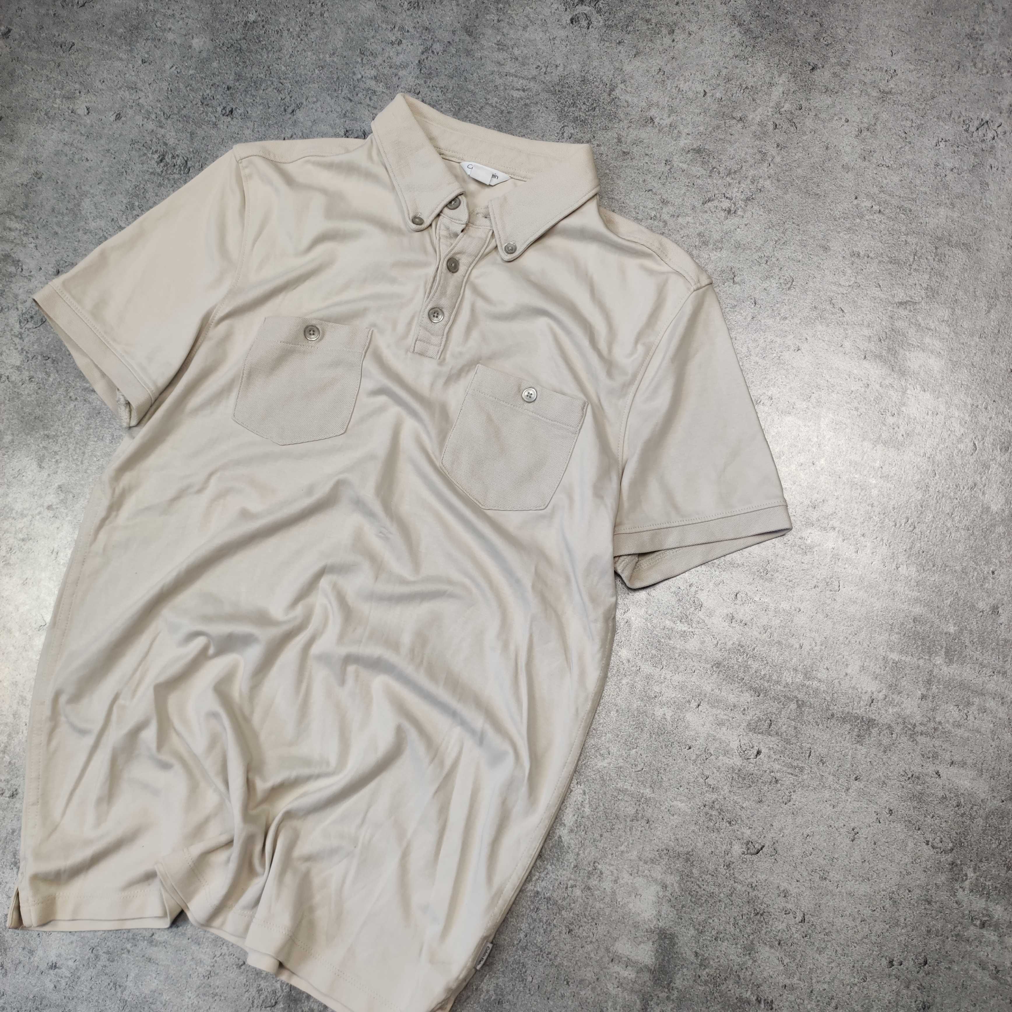 MĘSKA Koszulka POLO Elegancka Kołnierzyk CK Calvin Klein Beżowa Klasyk