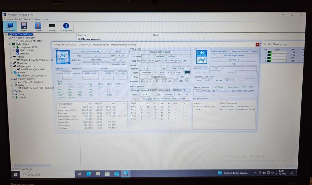 A109] Laptop Lenovo ThinkPad T540p i7-4810MQ 8GB 128GB SSD bateria
