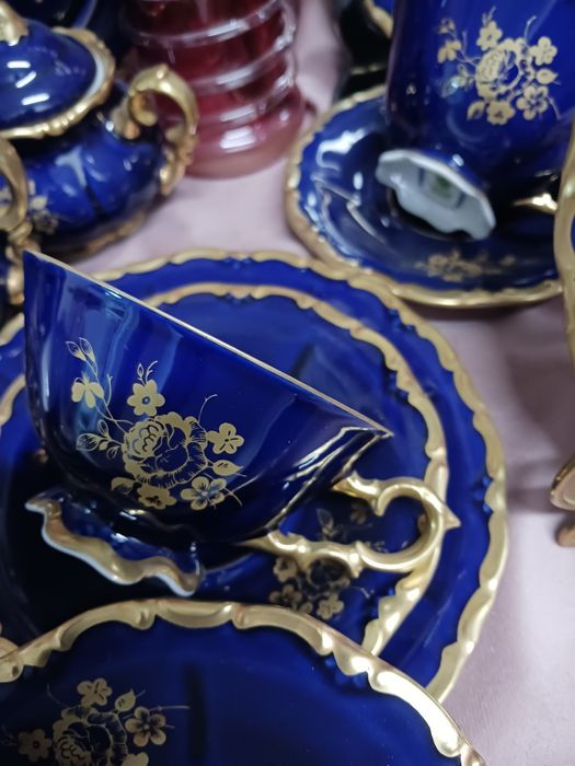 Kobaltowy serwis herbaciany porcelana kobalt