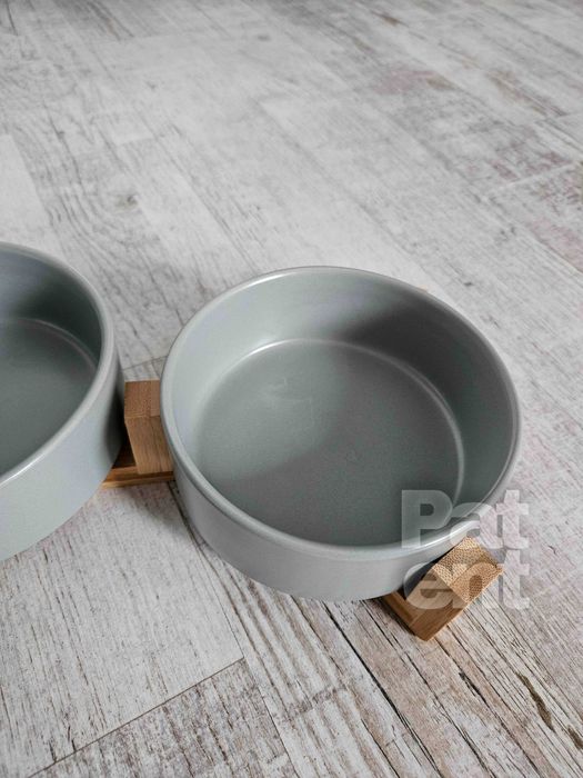 Miski ceramiczne dla psa kota zestaw 2 sztuki x 400 ml szare
