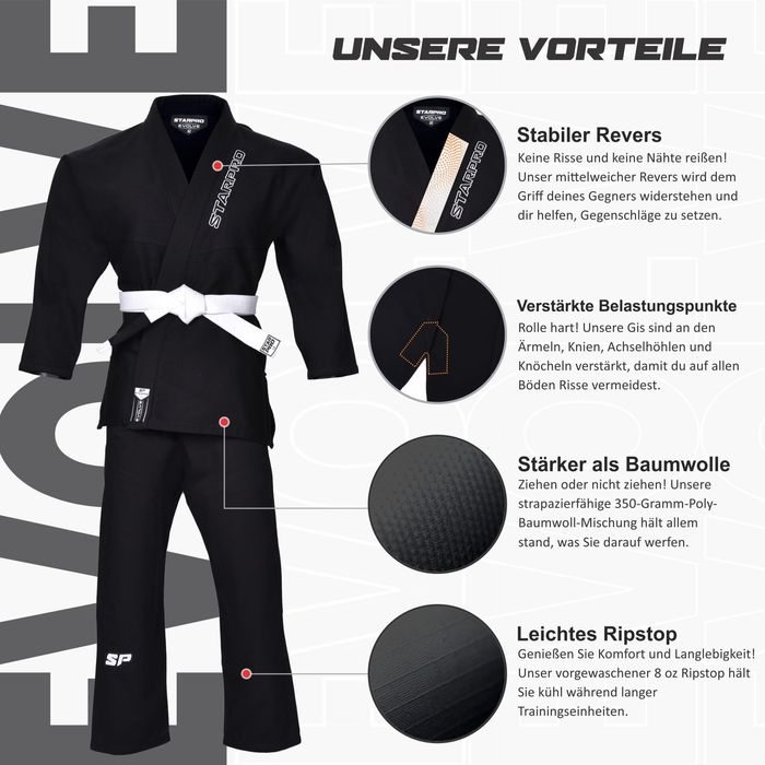 Starpro Dziecięce Kimono GI Do Brazylijskiego Jiu-Jitsu Czarne C1