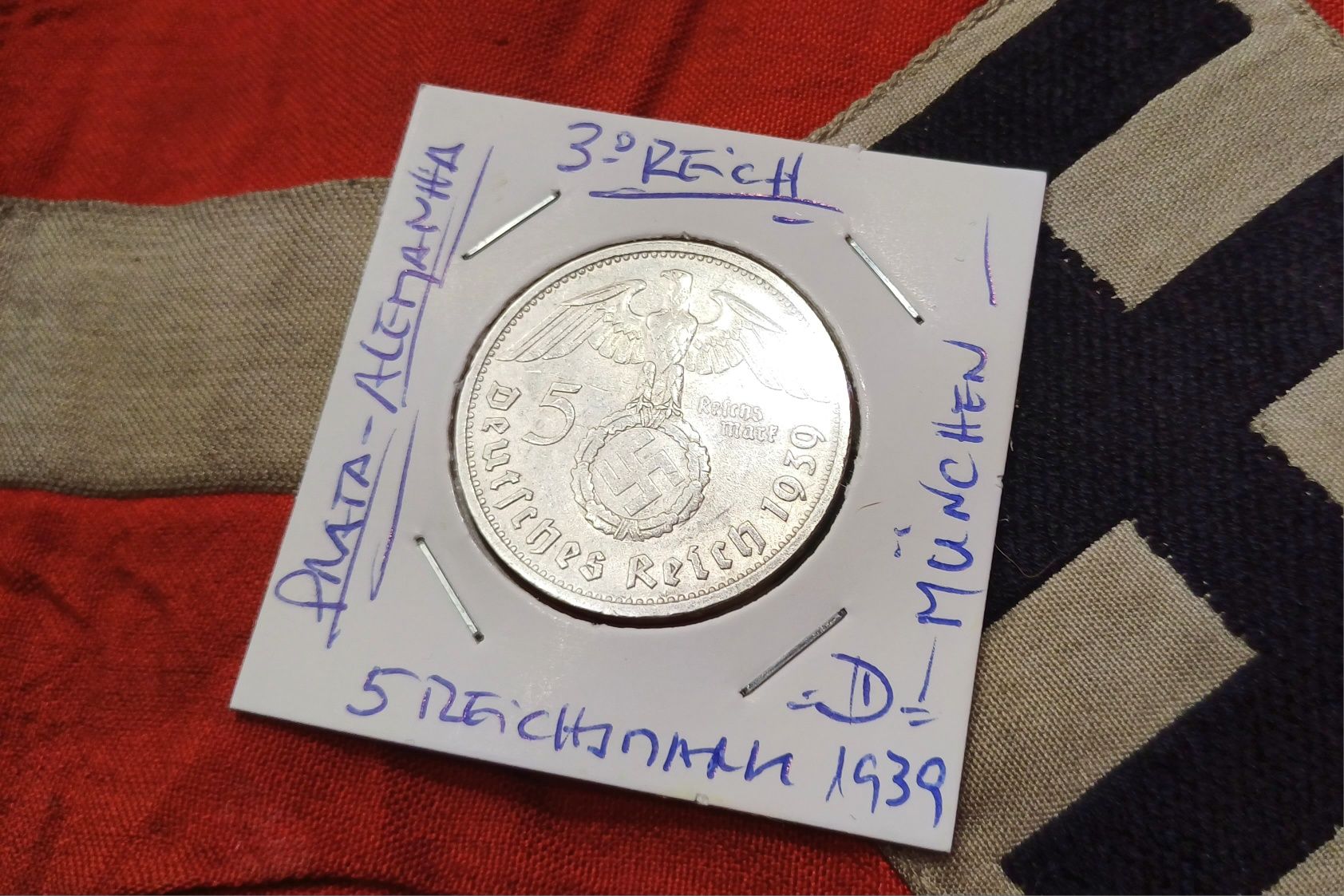 PROMOÇÃO--5 reichsmark PRATA 1939 D Alemanha nazi-suástica ORIGINAL