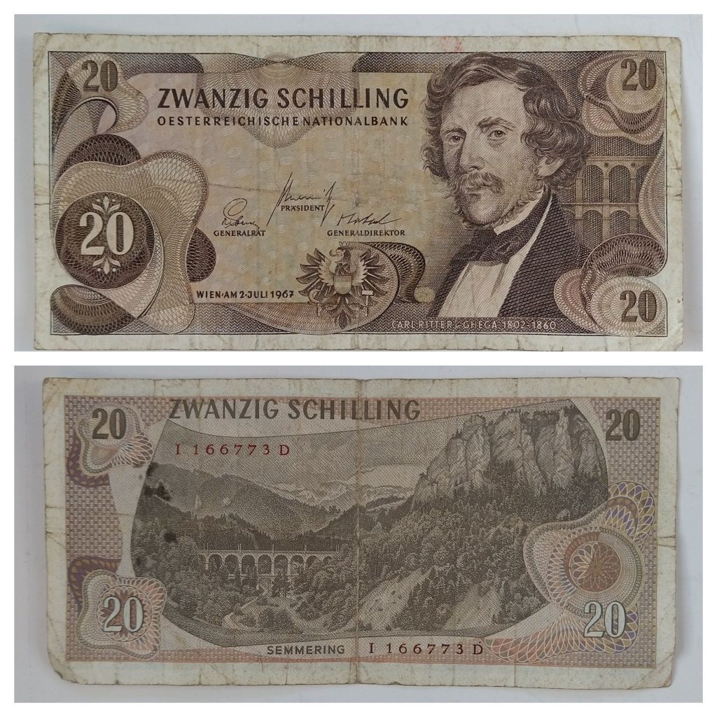 banknot  20 szylingów  1967 Austria