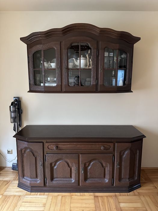 Komoda z wiszącą witryną drewno dębowe fornir