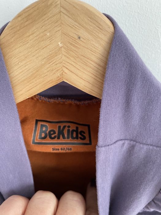 Legginsy be Kids 62/68 ptaszki musztardowe fioletowe falbanka