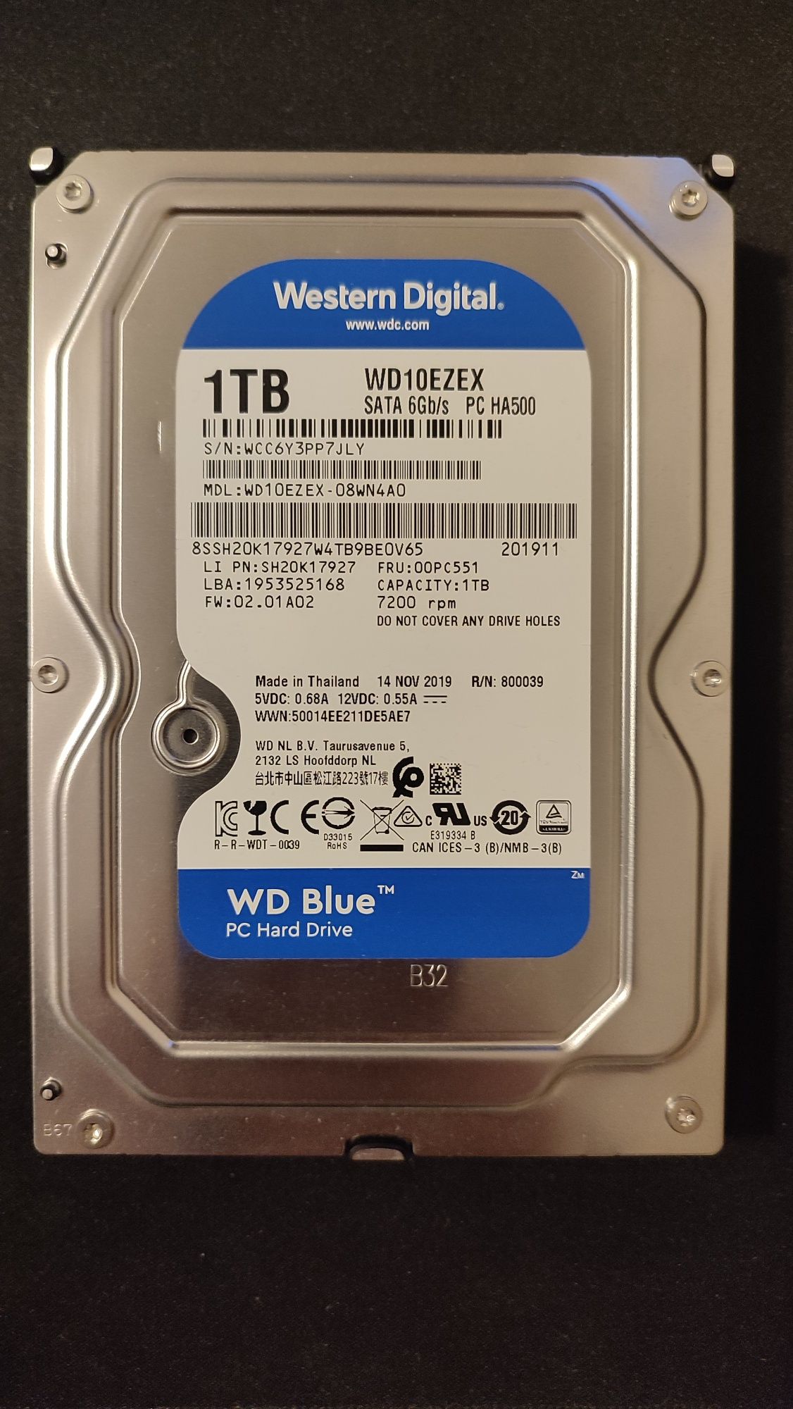 Жорсткий диск 3.5" WD Blue 1TB SATA/64MB (WD10EZEX)