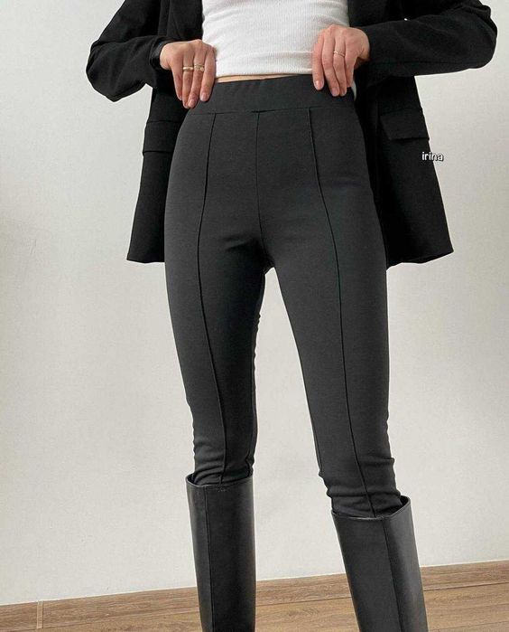 Базові жіночі трикотажні теплі лосини НА ФЛІСІ лосіни з перестрочкою