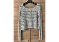 Hollister sweter prześwitujący pleciony crop top krótki szary M