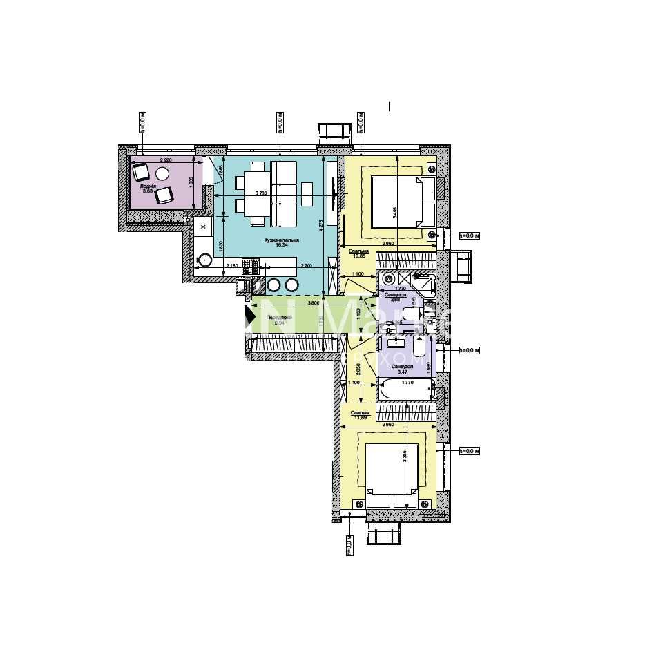 Продаж світлої 2к квартири 55 м² з ремонтом у Файна Таун