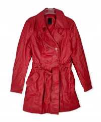 VERO MODA płaszcz czerwony M L 38 40 skóra nat. skórzany vintage red