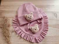 Komplet czapka i chusta, z misiem, Handmade