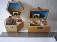 Presépios artesanais em caixas de madeira