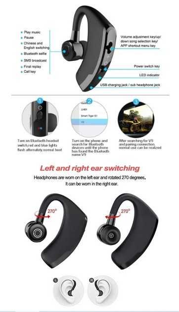 Słuchawka bezprzewodowa Bluetooth dla kierowcy, biznesowa PUBG V9