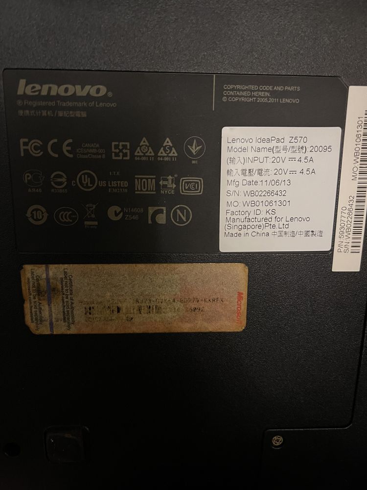 Продам ноутбук Lenovo Ideapad Z570